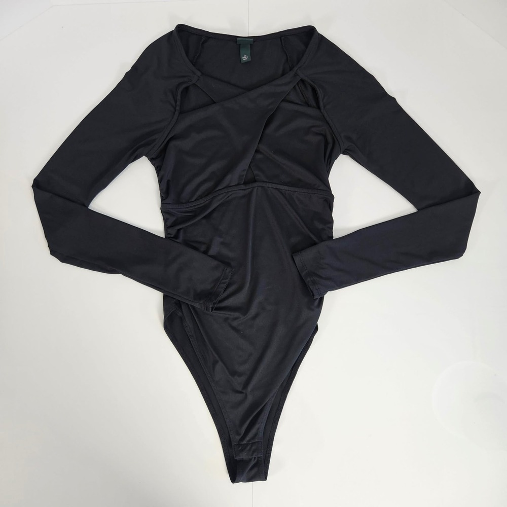 Wild Fable Black Long Sleeve Criss Cross Cutout Bodysuit XS